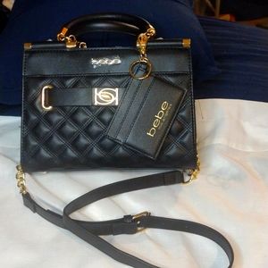 bebe Black and Gold Satchel